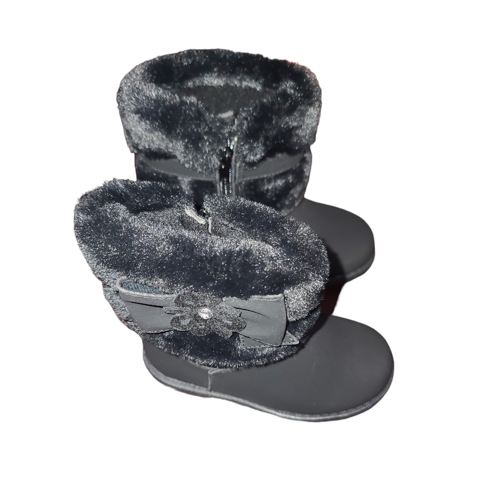 Rachel Shoes Toddler Girls Size 10 Harmoni Fur Faux Suede Boots in Black - Picture 3 of 12